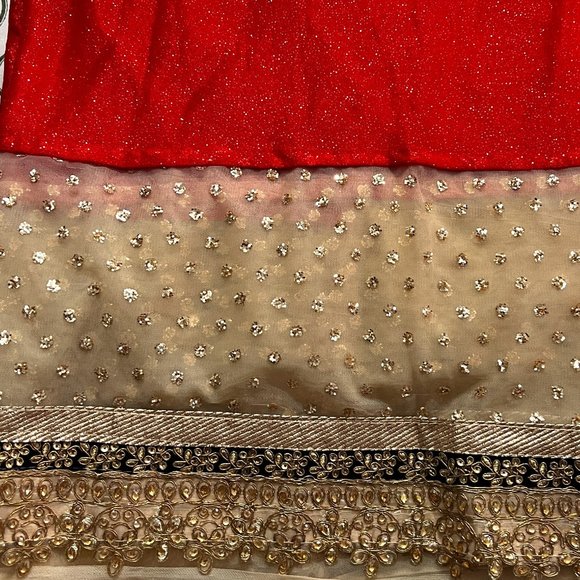 Other - Shimmering Red and Cream Party Wear Half and Half Saree